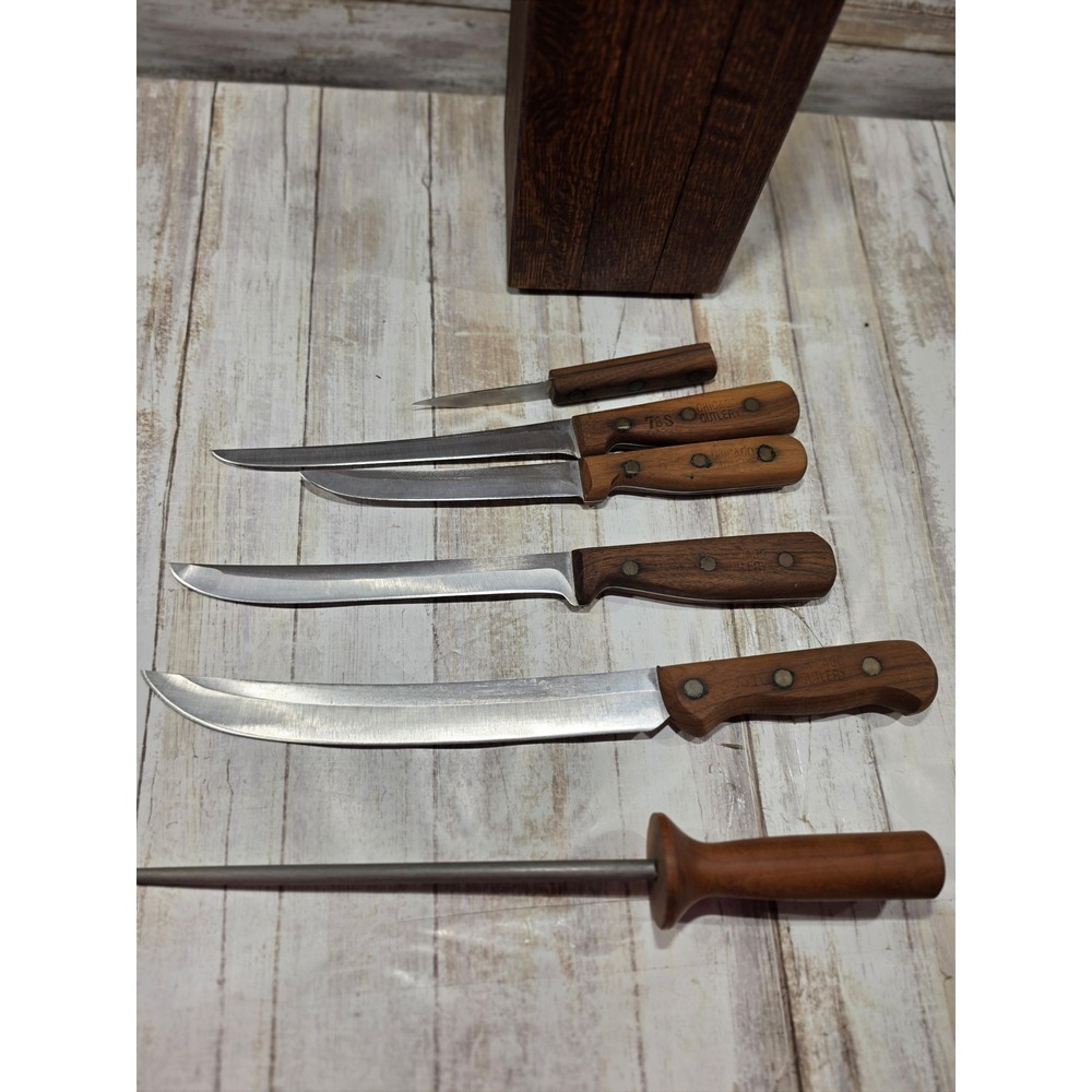 Chicago Cutlery Vintage Knife Set Walnut Wood Handles‎ with Block 7-Piece Set - Picture 3 of 16